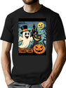 716 Vintage Halloween Ghost Holding Pumpkin Trick Or Treat Cute Retro Cartoon T-Shirt for Men & Women, T-Shirts Graphic Tee - Black