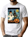 716 Vintage Halloween Ghost Holding Pumpkin Trick Or Treat Cute Retro Cartoon T-Shirt for Men & Women, T-Shirts Graphic Tee - White