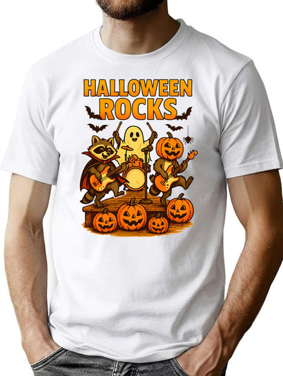 719 Halloween Rocks Raccoon Band Guitar-Playing Raccoon T-Shirt for Men & Women, T-Shirts Graphic Tee - Black