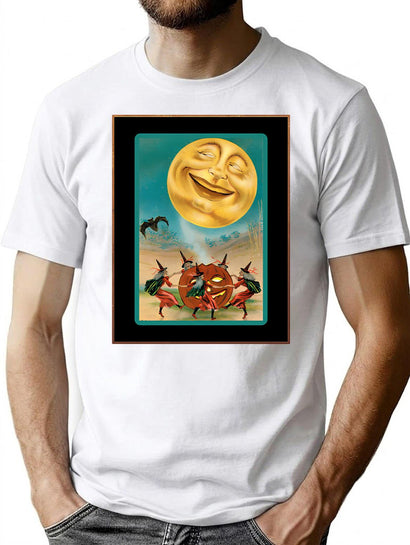 731 Vintage Halloween Witches Moon Postcard T-Shirt for Men & Women, T-Shirts Graphic Tee - Black