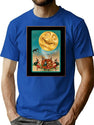 731 Vintage Halloween Witches Moon Postcard T-Shirt for Men & Women, T-Shirts Graphic Tee - Blue