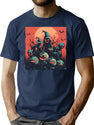 734 Spooky Pumpkin Patch With Haunted Scarecrows Under Blood Moon T-Shirt for Men & Women, T-Shirts Graphic Tee - Navy