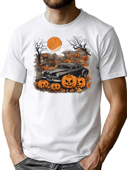 739 Haunted Ride Halloween Night Cruise Full Moon Scary Pumpkins T-Shirt for Men & Women, T-Shirts Graphic Tee - Black