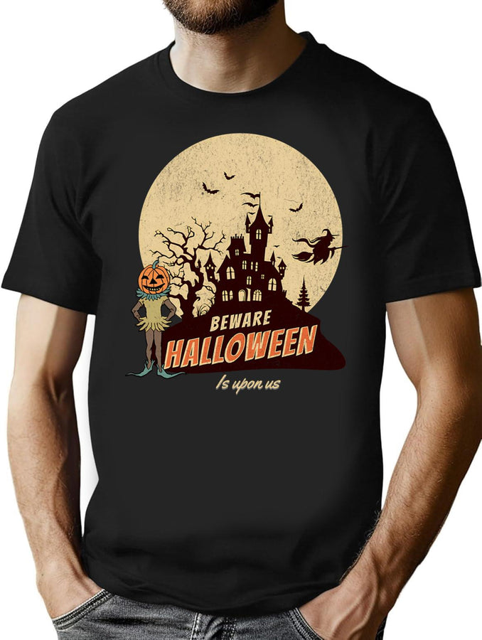 741 Beware Halloween Is Upon Us T-Shirt for Men & Women, T-Shirts Graphic Tee - Black