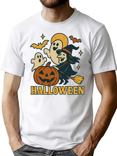 742 Spooky Smiles Halloween Ghost Pumpkin Party T-Shirt for Men & Women, T-Shirts Graphic Tee - Black