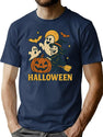 742 Spooky Smiles Halloween Ghost Pumpkin Party T-Shirt for Men & Women, T-Shirts Graphic Tee - Navy