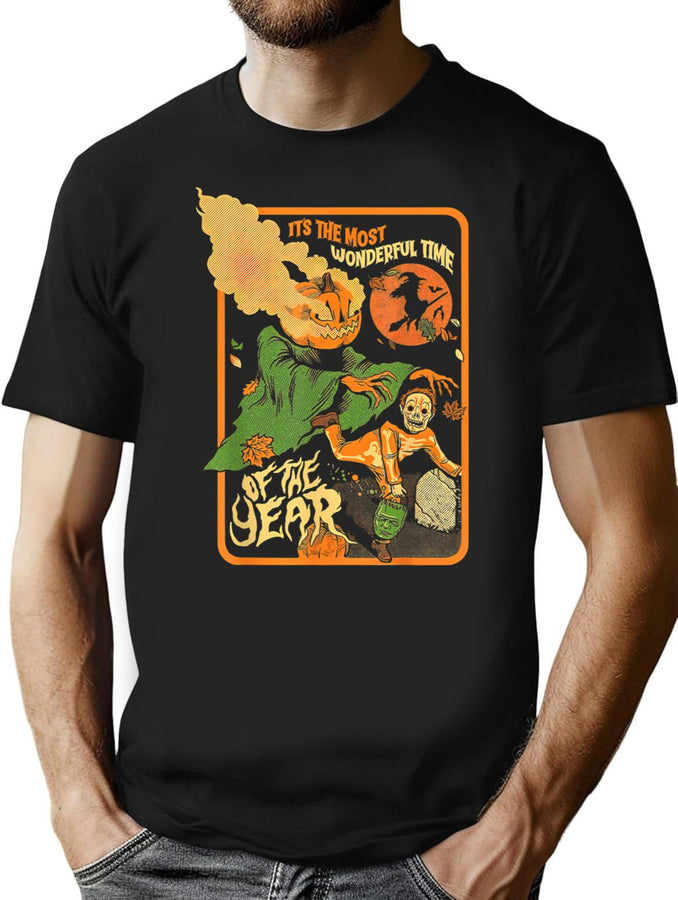 743 It'S The Most Wonderful Time Of The Year Halloween Vintagehappy Halloween Merry Christmas T-Shirt for Men & Women, T-Shirts Graphic Tee - Black