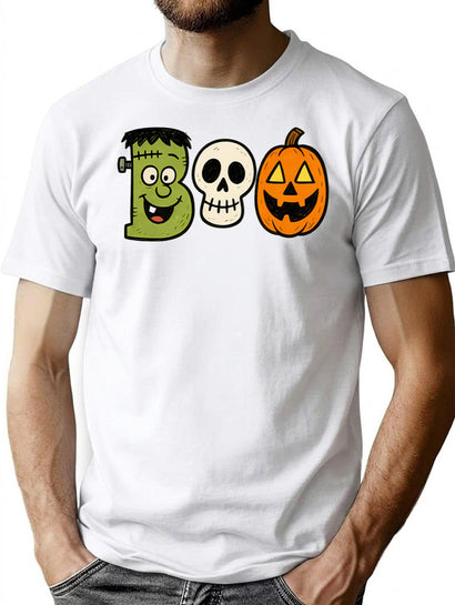 745 Retro Halloween Monsters Skull Pumpkin T-Shirt for Men & Women, T-Shirts Graphic Tee - Black