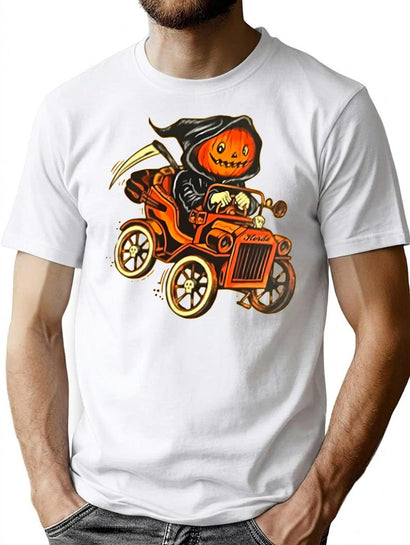 751 Pumpkin Reaper Driving Car T-Shirt for Men & Women, T-Shirts Graphic Tee - Black