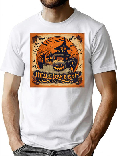 765 Pumpkin And Bats Illustration T-Shirt for Men & Women, T-Shirts Graphic Tee - Black