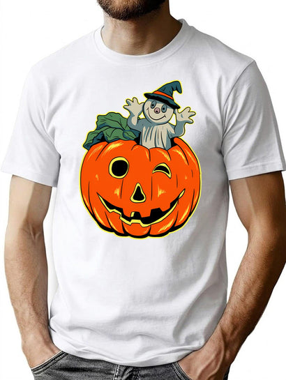 91 Retro Style Ghost In Jack-O-Lantern T-Shirt for Men & Women, T-Shirts Graphic Tee - Black