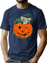 91 Retro Style Ghost In Jack-O-Lantern T-Shirt for Men & Women, T-Shirts Graphic Tee - Navy