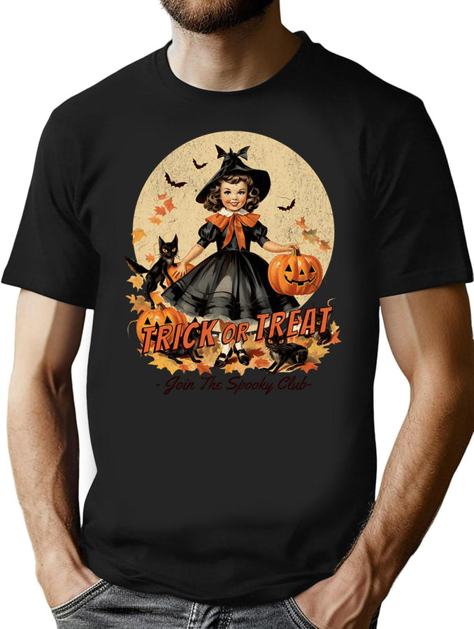 99 Trick Or Treat Join The Spooky Club Vintage Halloween Design T-Shirt for Men & Women, T-Shirts Graphic Tee - Black