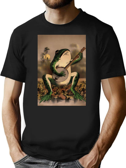 A Frog Playing Banjo In The Moonlight T-Shirt for Men & Women, T-Shirts Graphic Tee - Black