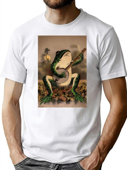 A Frog Playing Banjo In The Moonlight T-Shirt for Men & Women, T-Shirts Graphic Tee - Black
