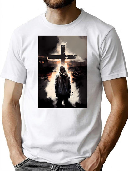 A Journey Of Faith A Bootleg Album Cover With A Cross A Man And A Train Bootleg Graphic T-Shirt - Black