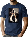 A Journey Of Faith A Bootleg Album Cover With A Cross A Man And A Train Bootleg Graphic T-Shirt - Navy