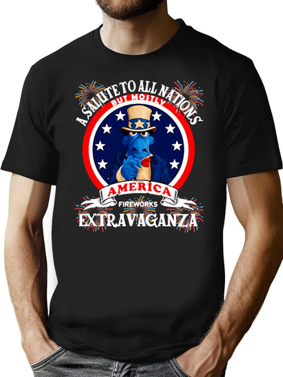 A Salute To All Nations But Mostly America Fireworks Extravaganza T-Shirt for Men & Women, T-Shirts Graphic Tee - Black