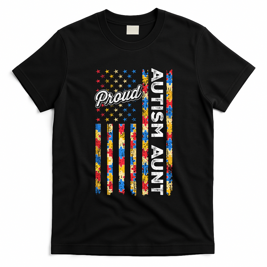 Autism Awareness Apparel USA Flag Proud Autism Aunt Autism Awareness T-Shirt