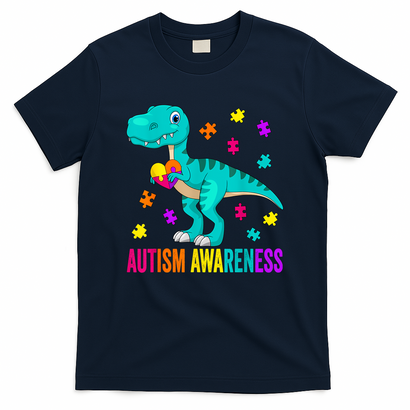 Autism Awareness Dinosaur Colorful Autism Puzzle Pieces T-Shirt