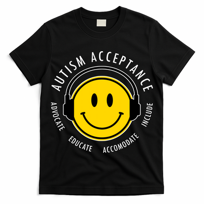 Autism Acceptance Educate Smiley Headphone T-Shirt