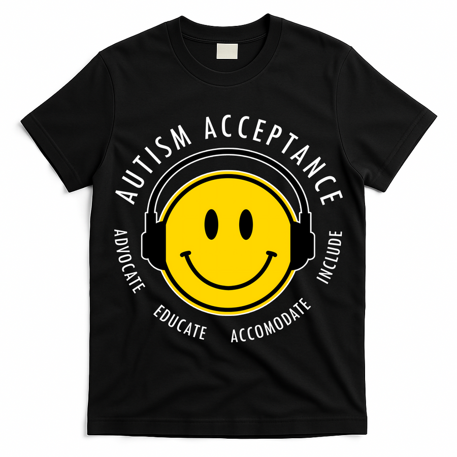 Autism Acceptance Educate Smiley Headphone T-Shirt