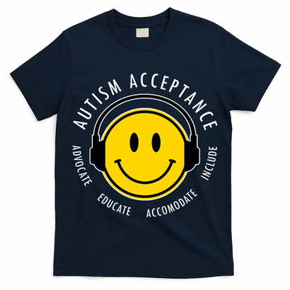 Autism Acceptance Educate Smiley Headphone T-Shirt