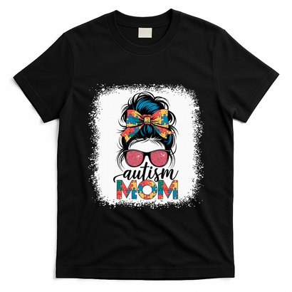 Autism Awareness Messy Bun Autism Mom Coquette Bow Puzzle T-Shirt