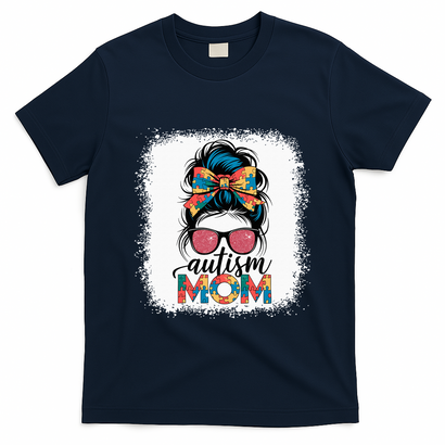 Autism Awareness Messy Bun Autism Mom Coquette Bow Puzzle T-Shirt