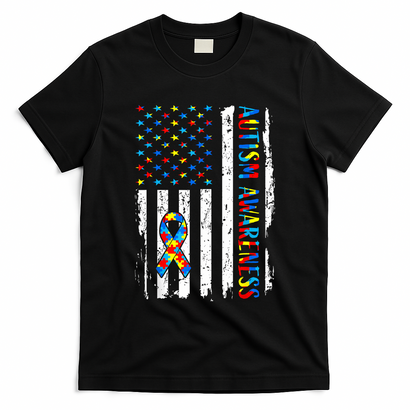 Autism Awareness Mom Dad USA flag Autistic Awareness Autism T-Shirt
