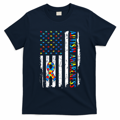 Autism Awareness Mom Dad USA flag Autistic Awareness Autism T-Shirt