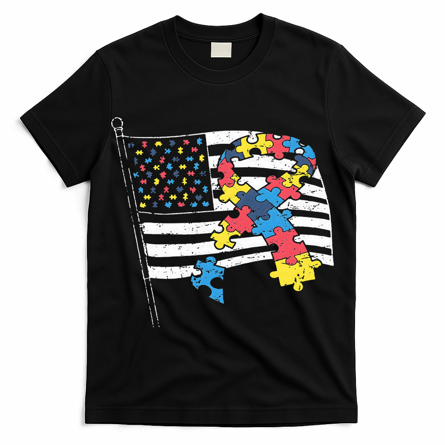 American Distressed Flag Autism Awareness T-Shirt