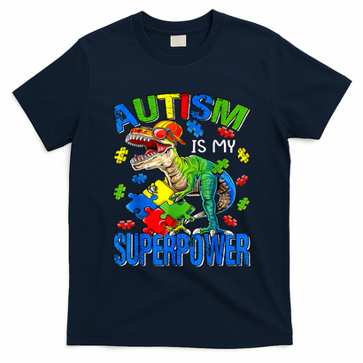 Autism Is My Superpower Autism Awareness Dinosaur T-Shirt