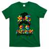 Autism Mommy Messy Bun Sunglasses Bandana Autism Awareness T-Shirt