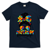 Autism Mommy Messy Bun Sunglasses Bandana Autism Awareness T-Shirt
