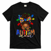 Autism Mom Messy Bun Black Women Autism Awareness Puzzle T-Shirt