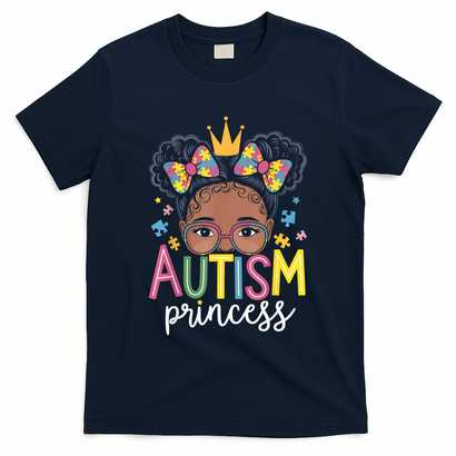 Autism Princess Afro Girl Bow Daughter Autism Awareness T-Shirt