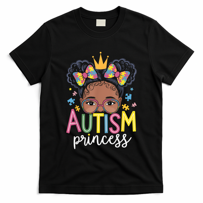 Autism Princess Afro Girl Bow Daughter Autism Awareness T-Shirt