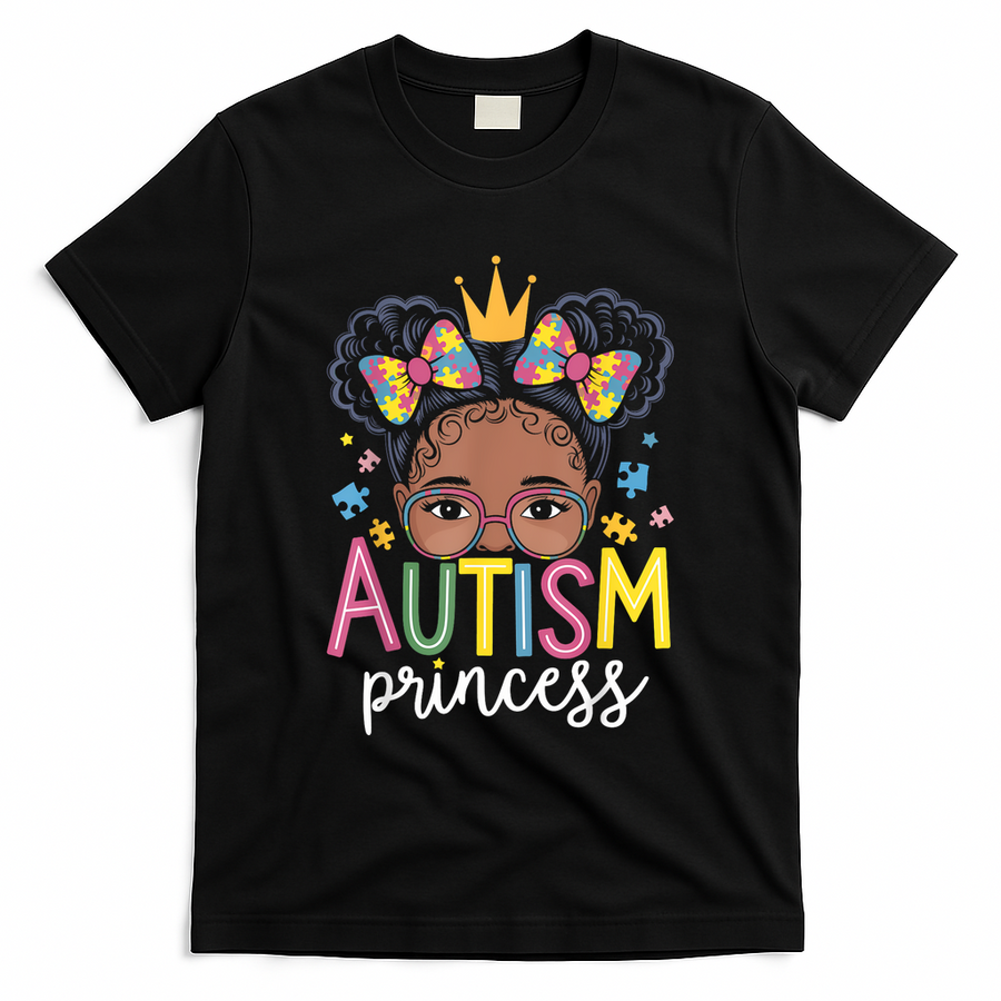 Autism Princess Afro Girl Bow Daughter Autism Awareness T-Shirt