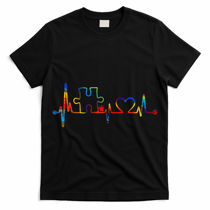 Autism Puzzle Heartbeat Heart Autism Awareness Colorful Mom T-Shirt