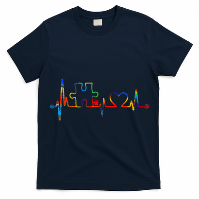 Autism Puzzle Heartbeat Heart Autism Awareness Colorful Mom T-Shirt