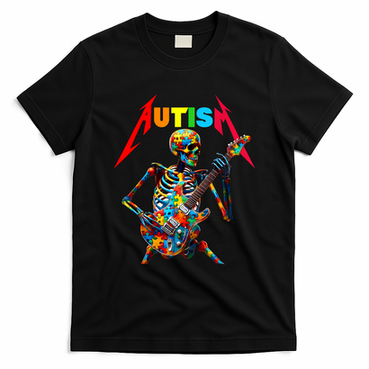 Autism Skeleton Guitar Player Rock Music Autism Awareness T-Shirt
