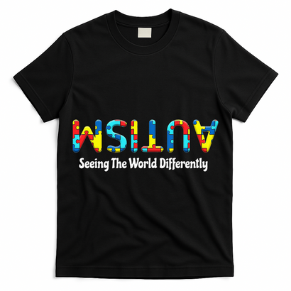 Autism Seeing The World Differently Upside Autism Awareness T-Shirt