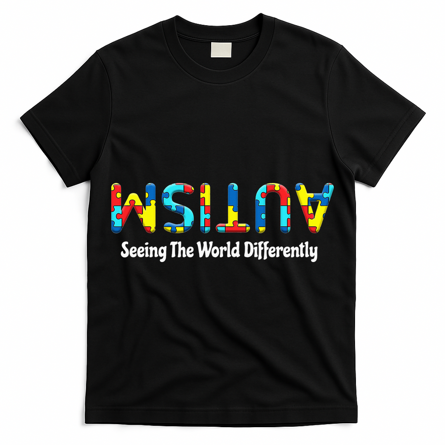 Autism Seeing The World Differently Upside Autism Awareness T-Shirt