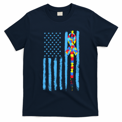 Autism Awareness Puzzle American Flag T-Shirt
