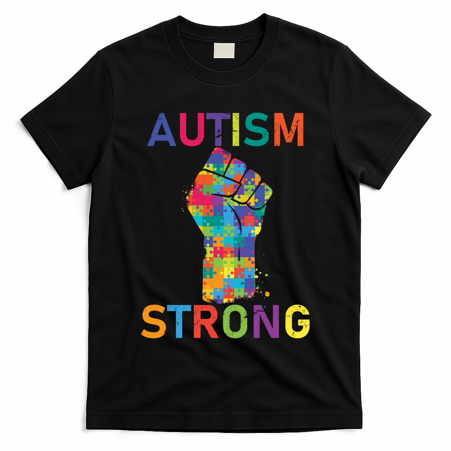 Autism Strong Retro Fist Autism Awareness T-Shirt