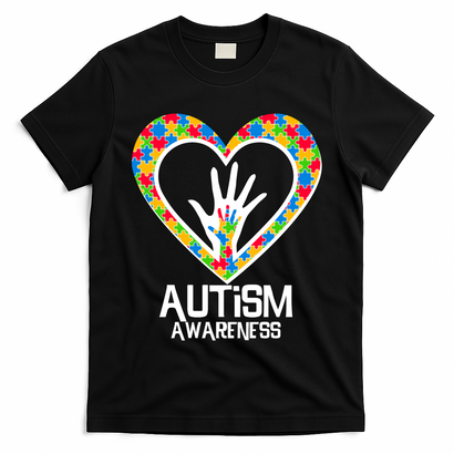 Autism Awareness Holding Hands Heart Puzzle T-Shirt