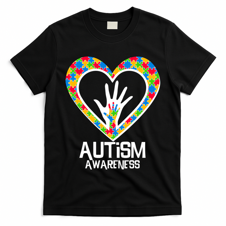 Autism Awareness Holding Hands Heart Puzzle T-Shirt