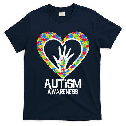 Autism Awareness Holding Hands Heart Puzzle T-Shirt