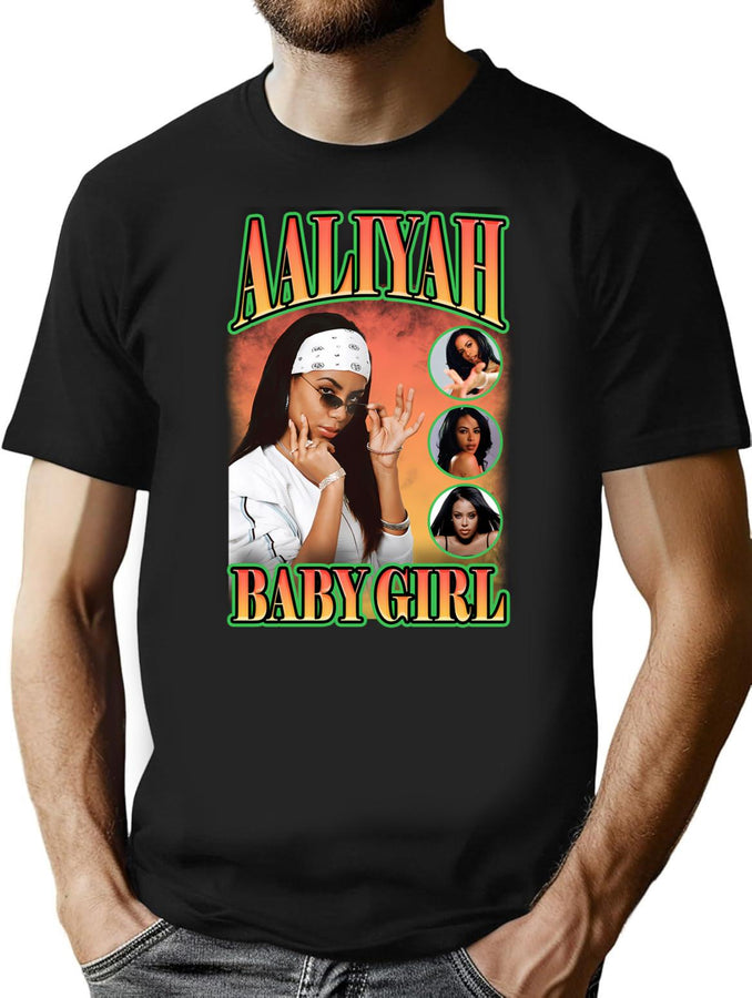 Aaliyah Baby Girl Orange Bootleg Vintage Bootleg Graphic T-Shirt - Black